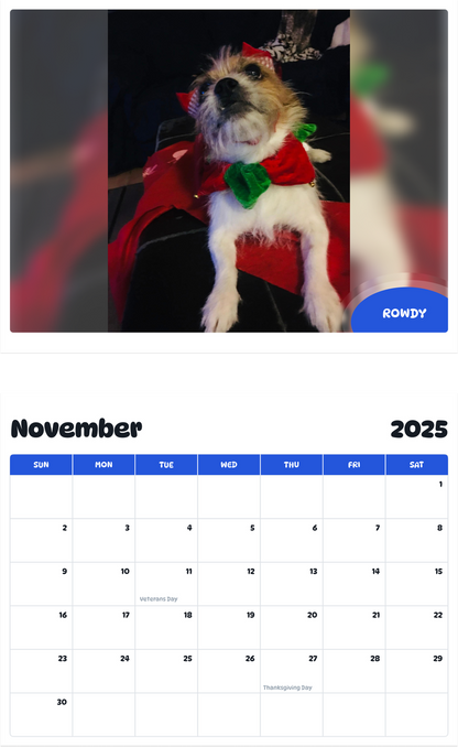 July 2025 - June 2026 Rowdy - Pawidols Pet Calendar