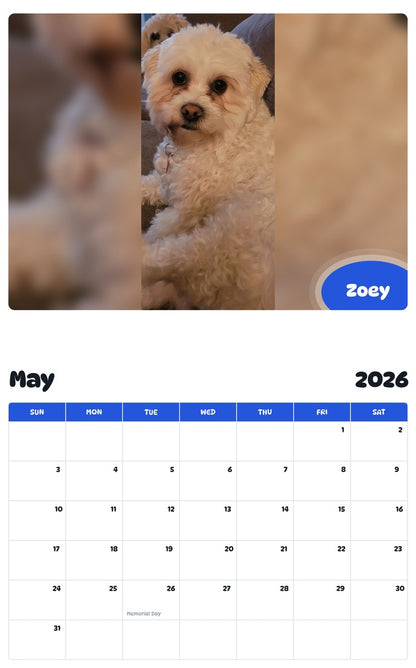 2026 - 2027 Zoey - Pawidols Pet Calendar