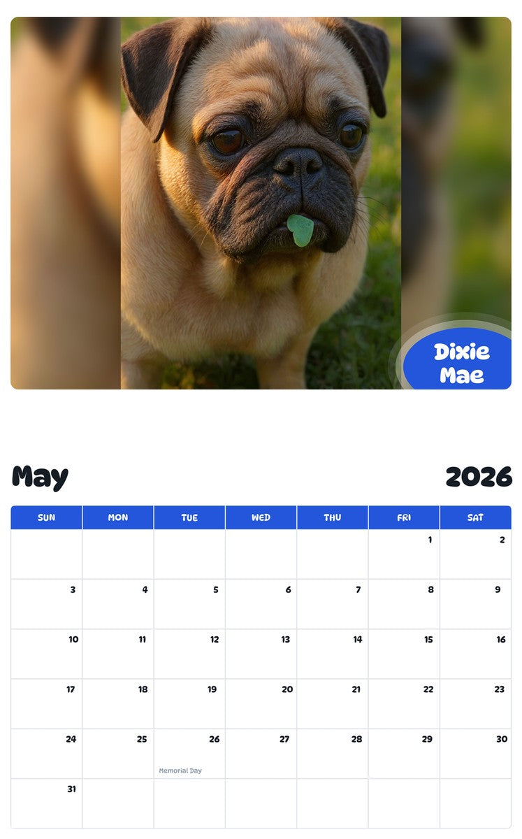 2026 - 2027 Dixie Mae - Pawidols Pet Calendar