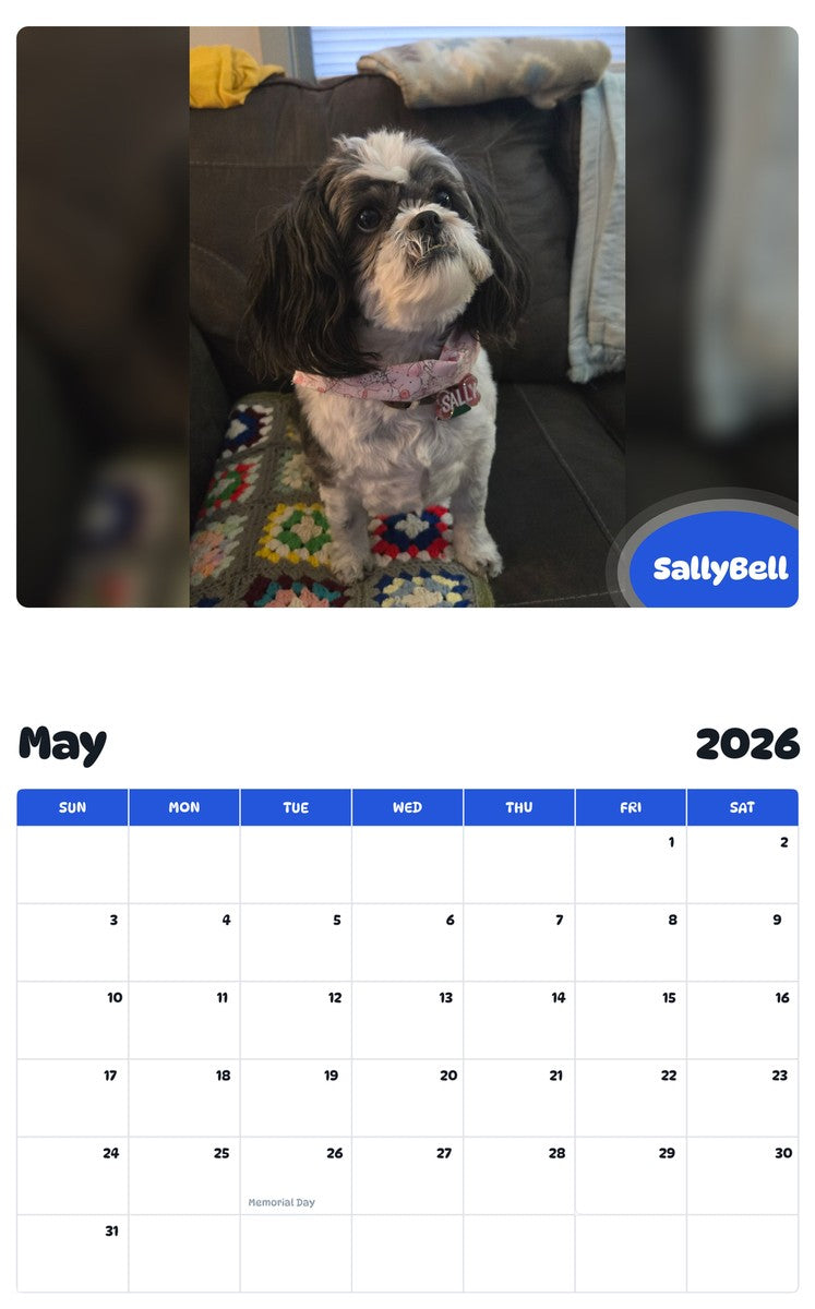 2026 - 2027 SallyBell - Pawidols Pet Calendar