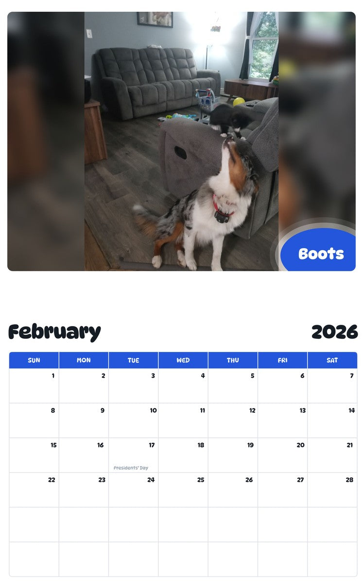 October 2025 - September 2026 Boots - Pawidols Pet Calendar