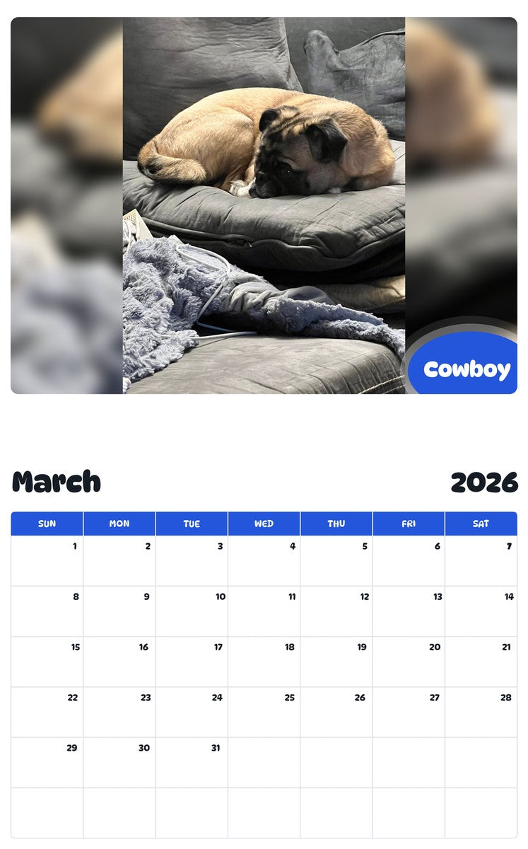 November 2025 - October 2026 Cowboy - Pawidols Pet Calendar