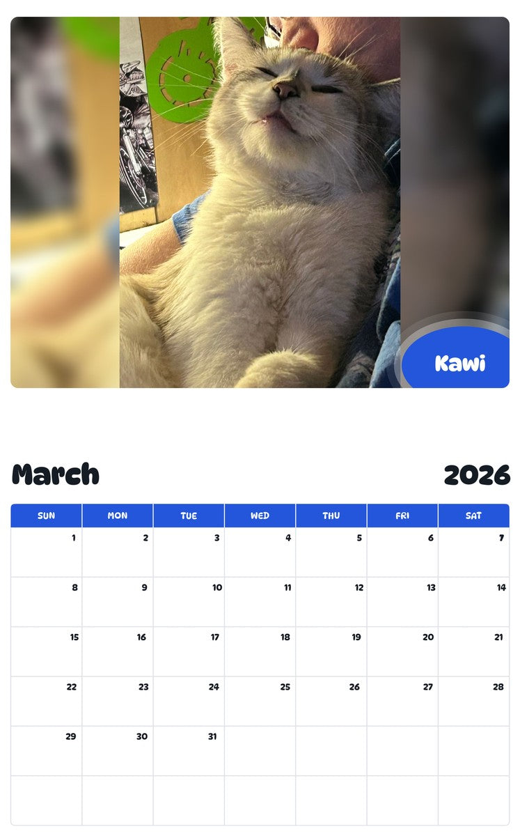 November 2025 - October 2026 Kawi - Pawidols Pet Calendar