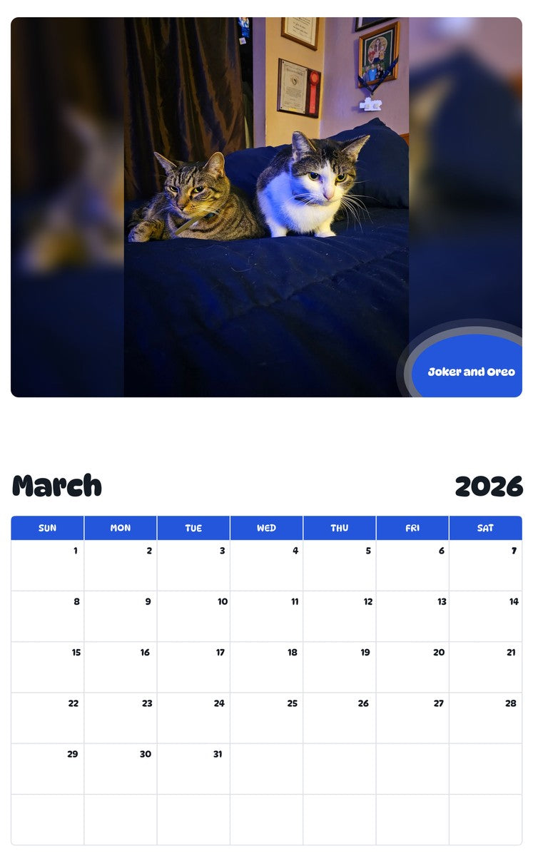 November 2025 - October 2026 Joker and Oreo - Pawidols Pet Calendar