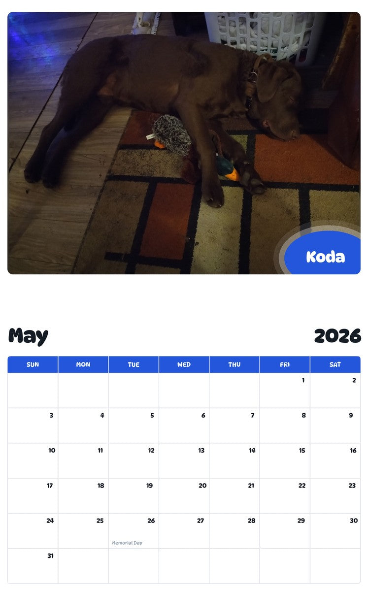 2026 - 2027 Koda - Pawidols Pet Calendar