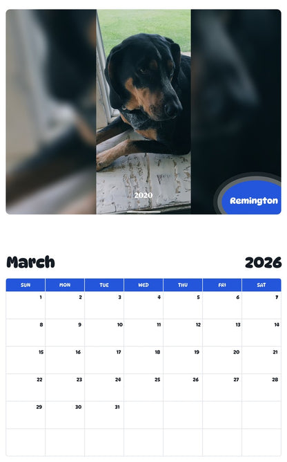 November 2025 - October 2026 Remington - Pawidols Pet Calendar