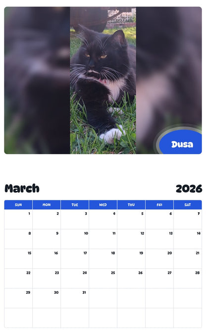 November 2025 - October 2026 Dusa - Pawidols Pet Calendar