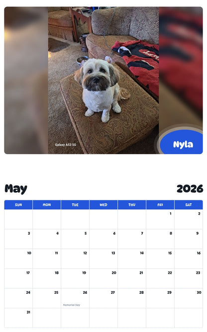 2026 - 2027 Nyla - Pawidols Pet Calendar