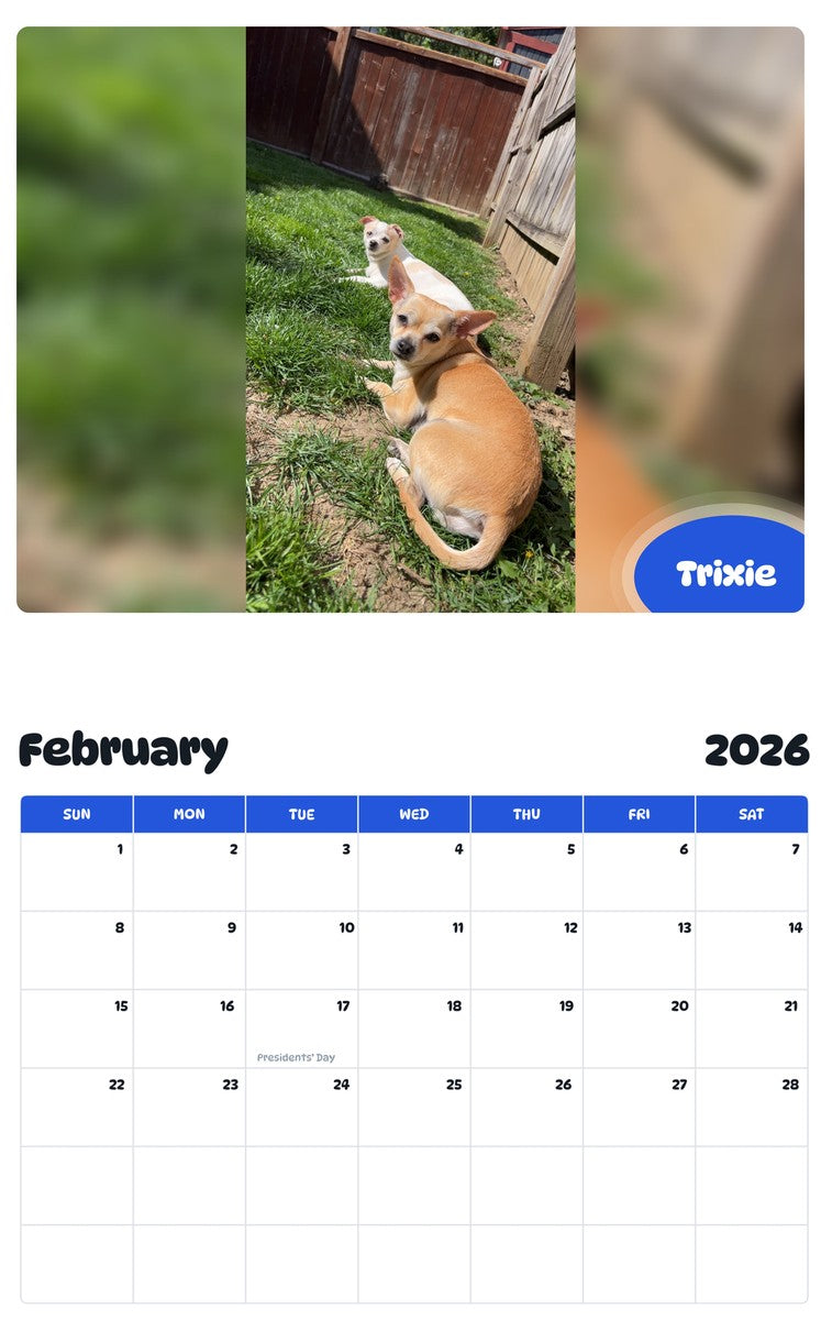 October 2025 - September 2026 Trixie - Pawidols Pet Calendar