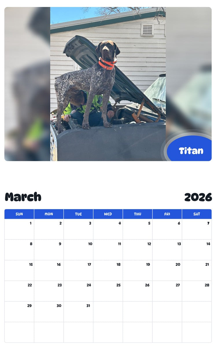 November 2025 - October 2026 Titan - Pawidols Pet Calendar