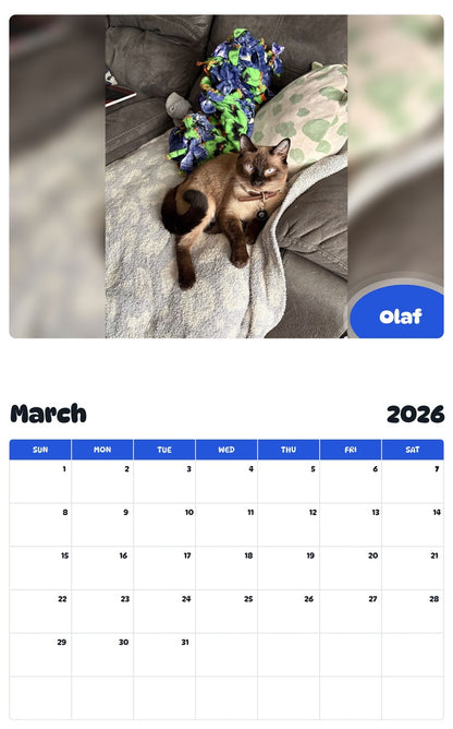 November 2025 - October 2026 Olaf - Pawidols Pet Calendar