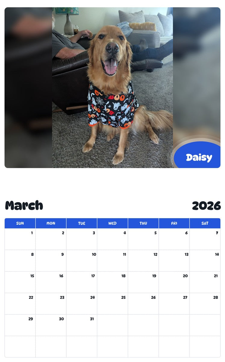 November 2025 - October 2026 Daisy - Pawidols Pet Calendar