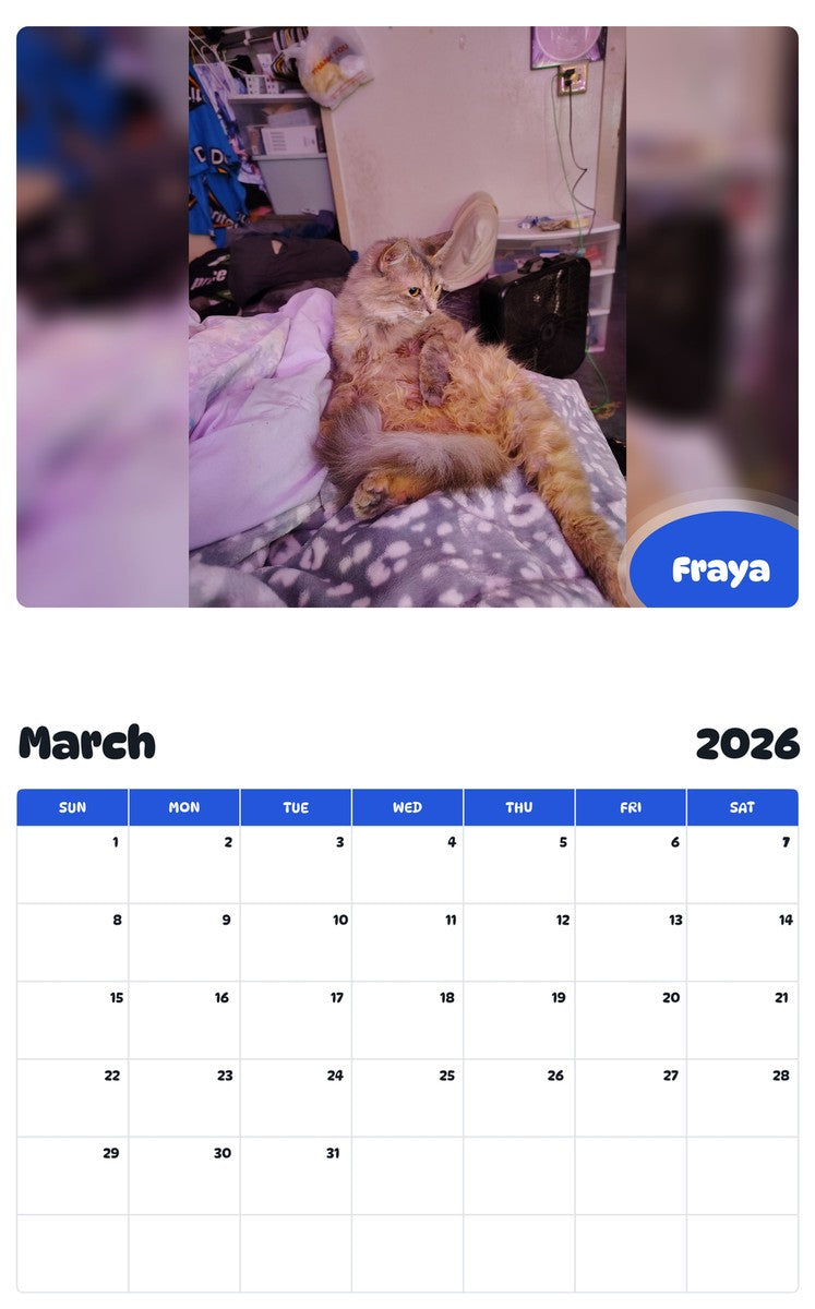 November 2025 - October 2026 Fraya - Pawidols Pet Calendar