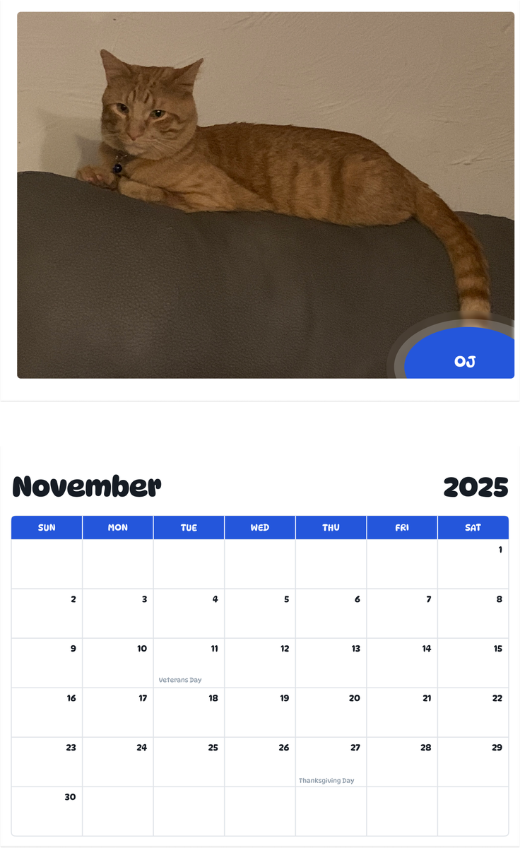 July 2025 - June 2026 OJ - Pawidols Pet Calendar