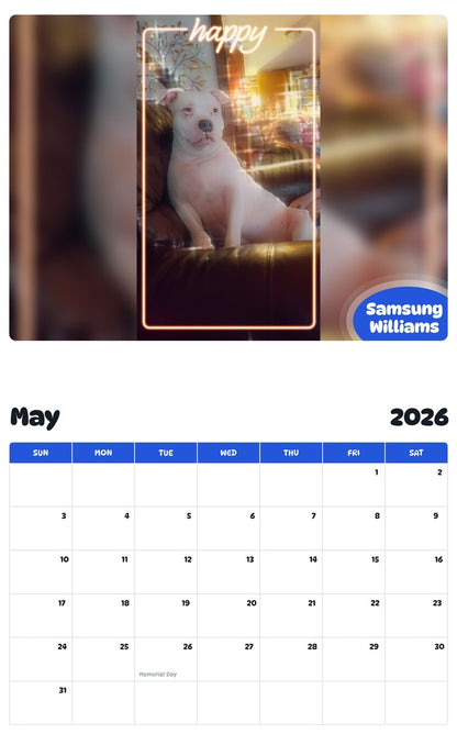2026 - 2027 Samsung Williams - Pawidols Pet Calendar
