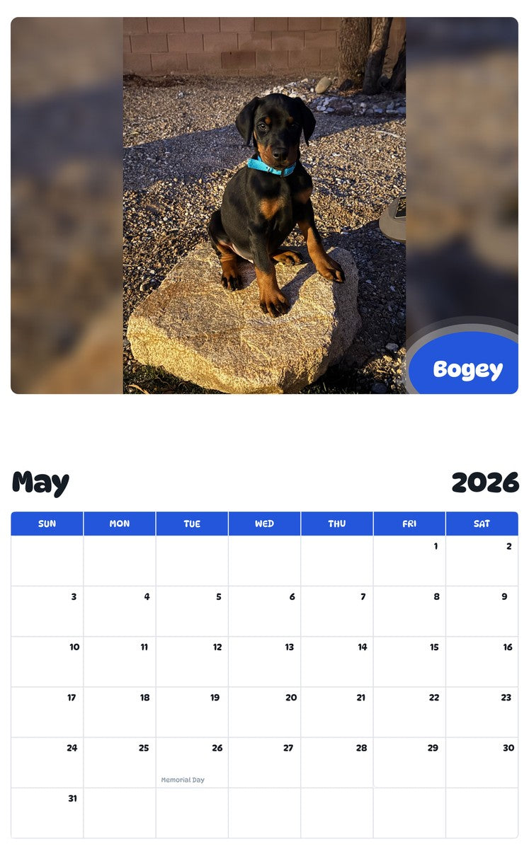 2026 - 2027 Bogey - Pawidols Pet Calendar