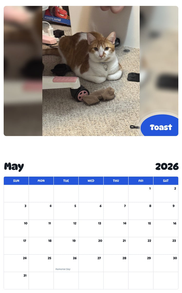 2026 - 2027 Toast - Pawidols Pet Calendar