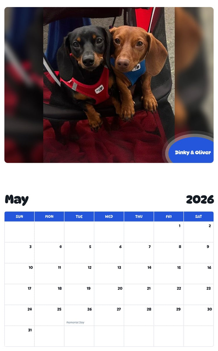 2026 - 2027 Dinky & Oliver - Pawidols Pet Calendar
