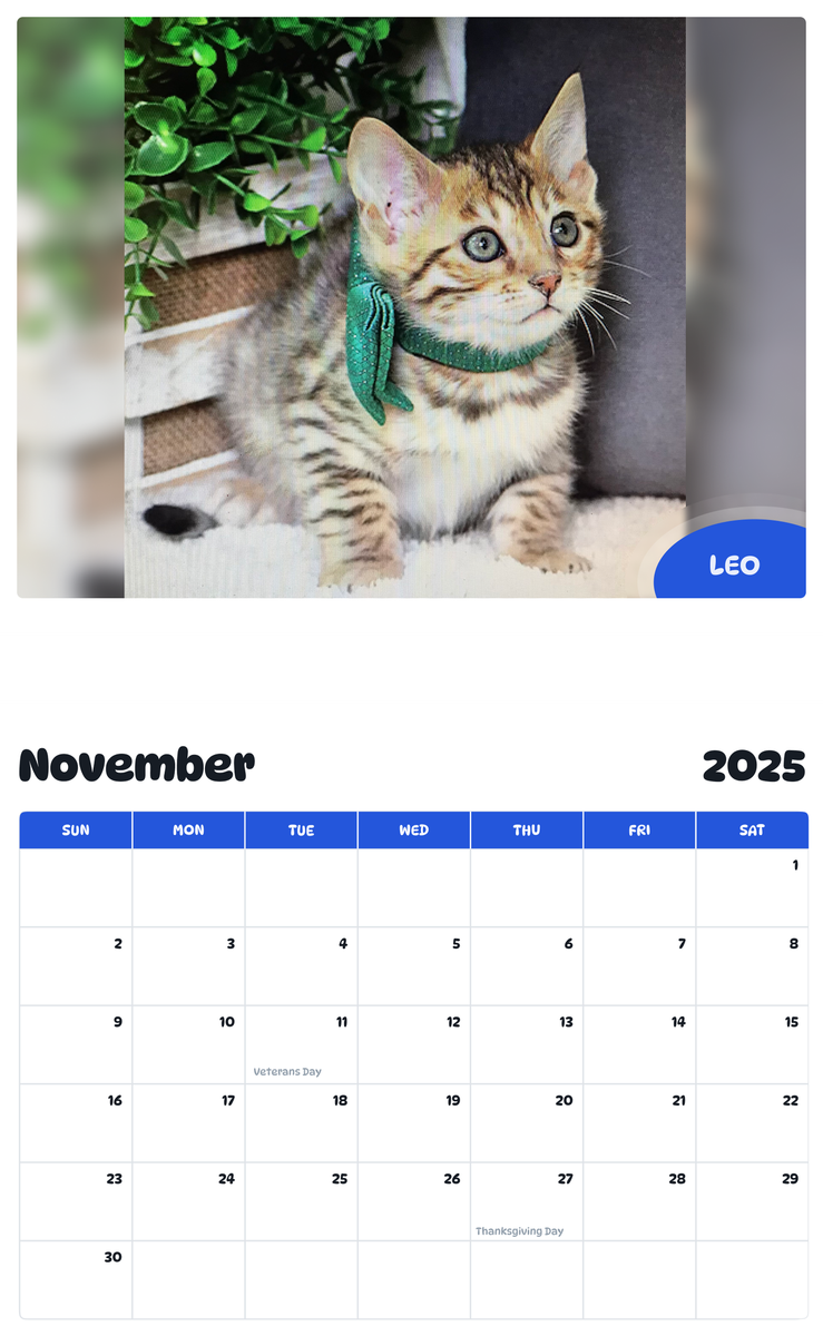 July 2025 - June 2026 Leo - Pawidols Pet Calendar