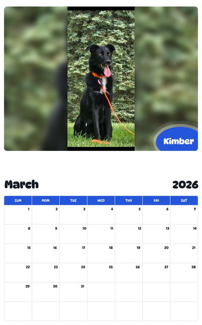 November 2025 - October 2026 Kimber - Pawidols Pet Calendar