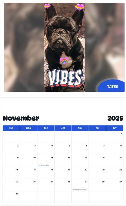 July 2025 - June 2026 Tater - Pawidols Pet Calendar