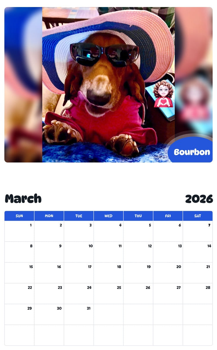 November 2025 - October 2026 Bourbon - Pawidols Pet Calendar