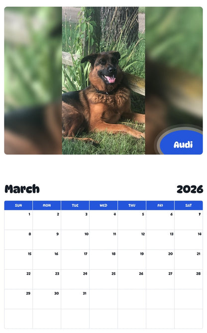 November 2025 - October 2026 Audi - Pawidols Pet Calendar
