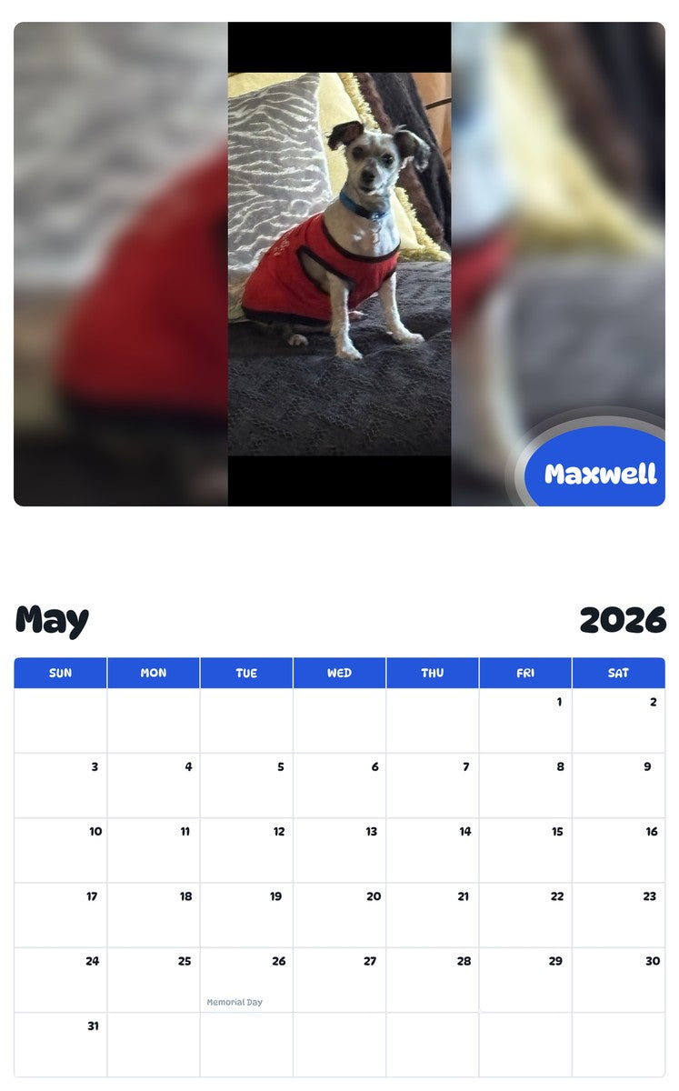 2026 - 2027 Maxwell - Pawidols Pet Calendar