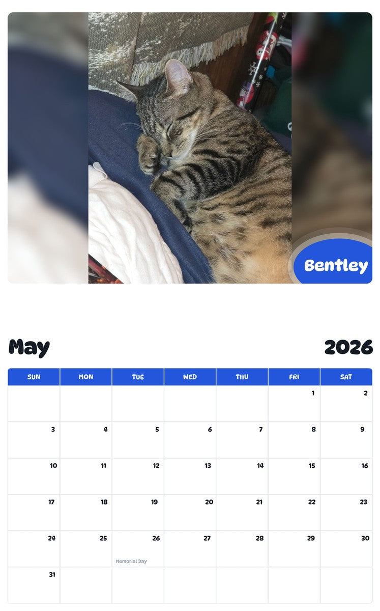 2026 - 2027 Bentley - Pawidols Pet Calendar