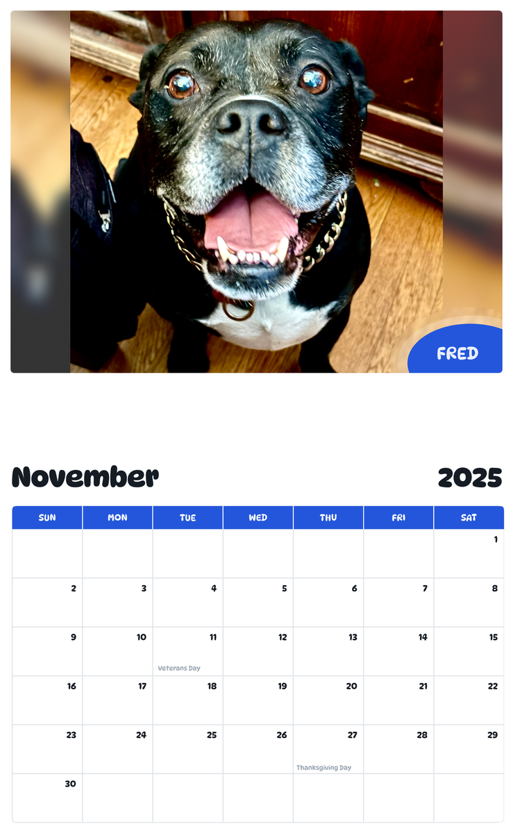 July 2025 - June 2026 Fred - Pawidols Pet Calendar