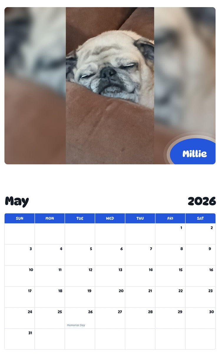 2026 - 2027 Millie - Pawidols Pet Calendar
