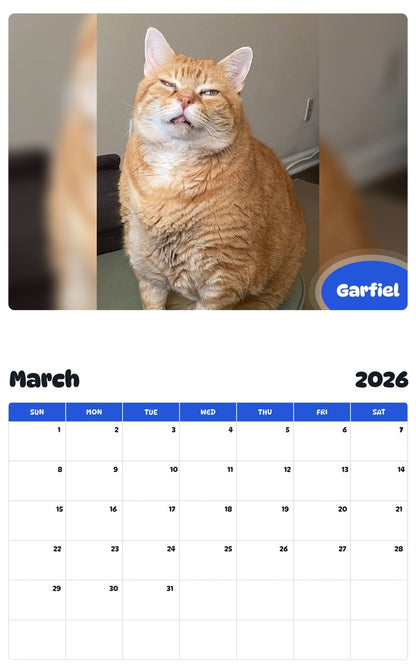 November 2025 - October 2026 Garfiel - Pawidols Pet Calendar