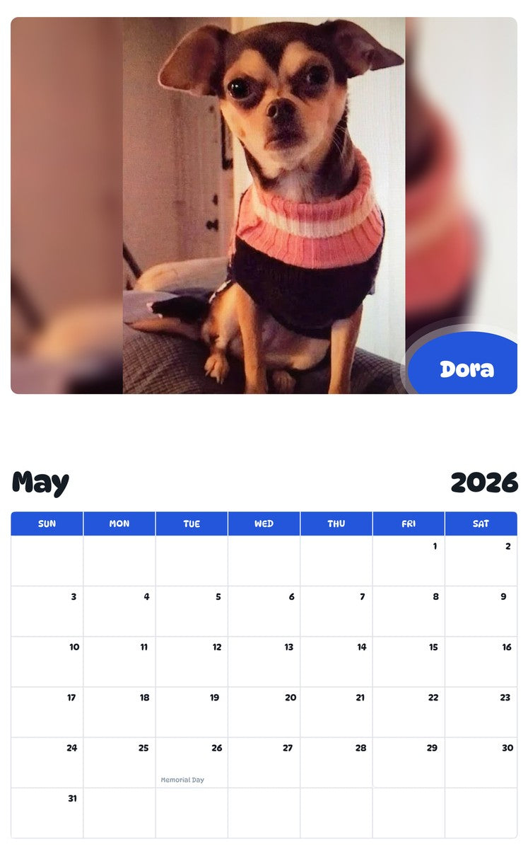 2026 - 2027 Dora - Pawidols Pet Calendar