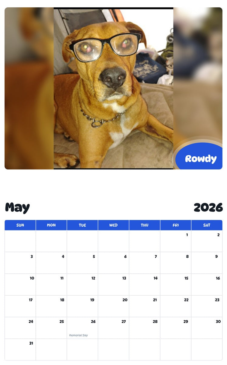 2026 - 2027 Rowdy - Pawidols Pet Calendar