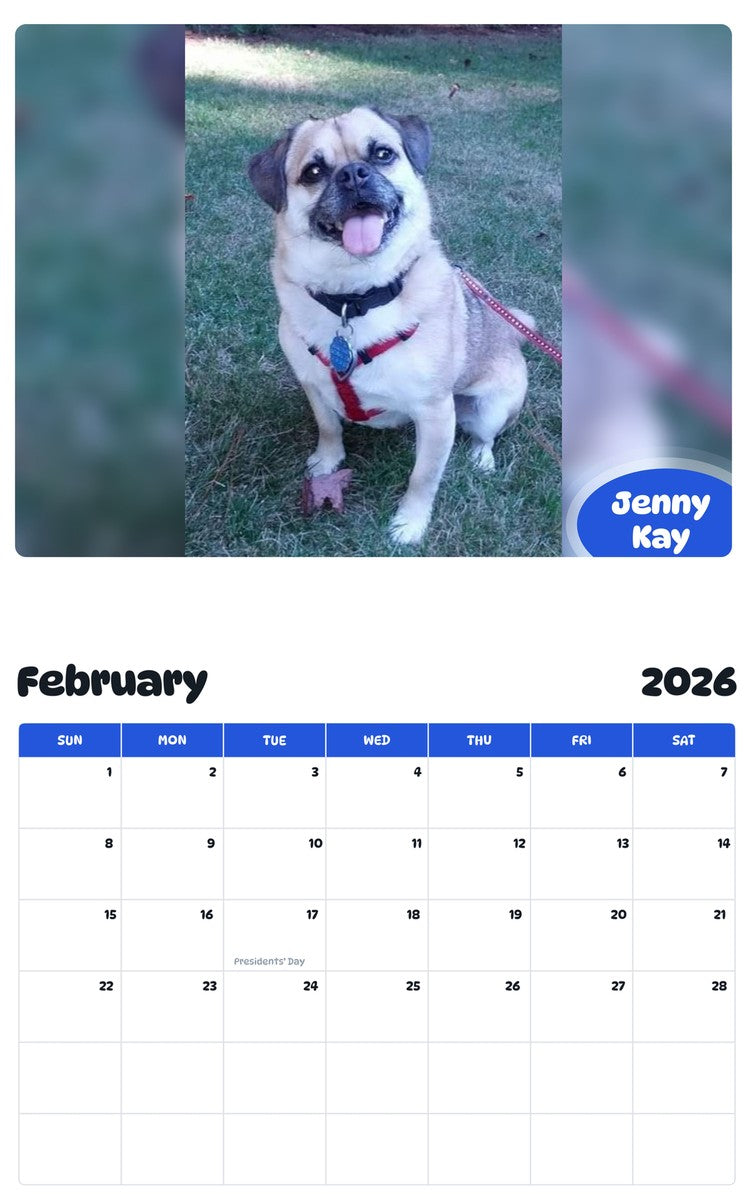 October 2025 - September 2026 Jenny Kay - Pawidols Pet Calendar