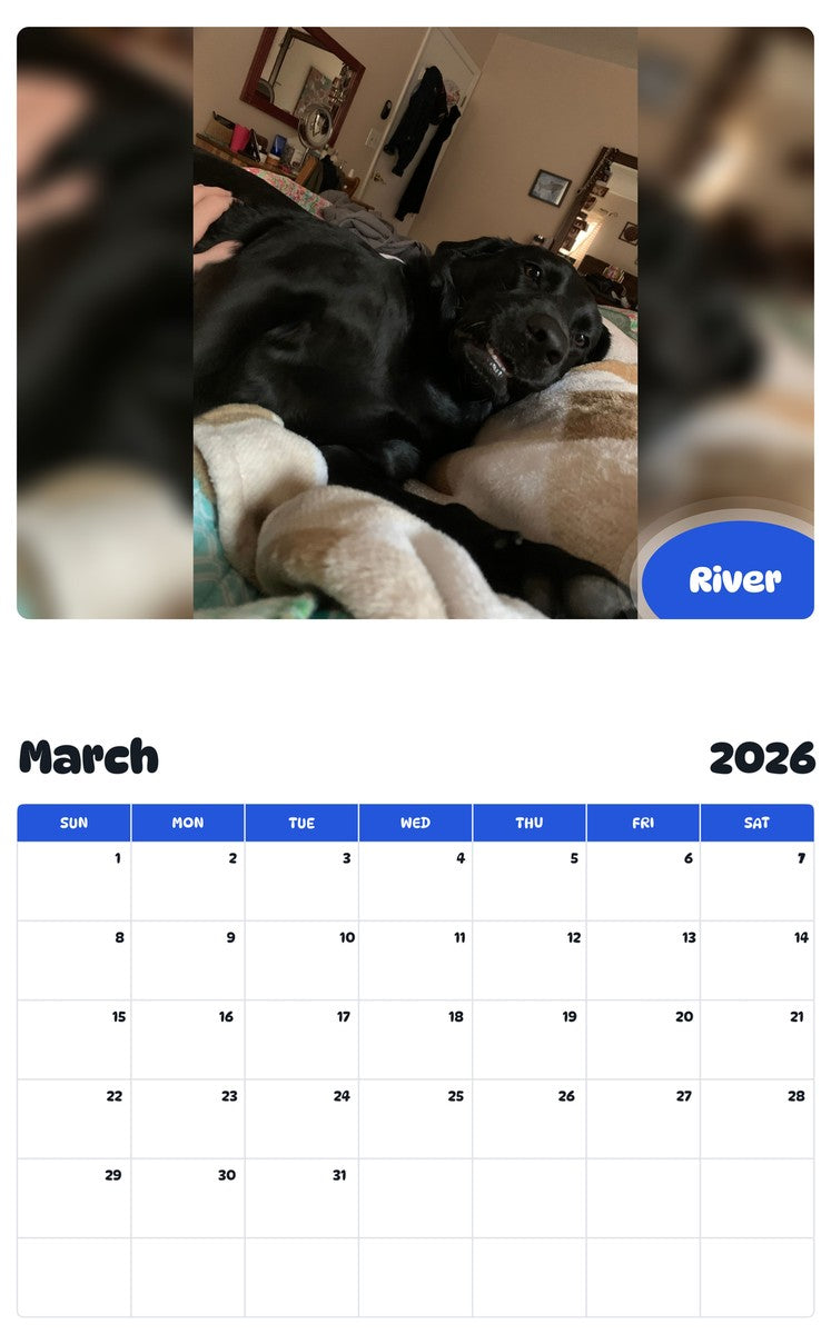 November 2025 - October 2026 River - Pawidols Pet Calendar