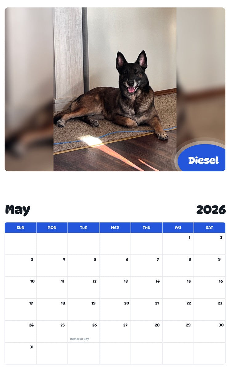 2026 - 2027 Diesel - Pawidols Pet Calendar