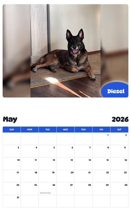 2026 - 2027 Diesel - Pawidols Pet Calendar