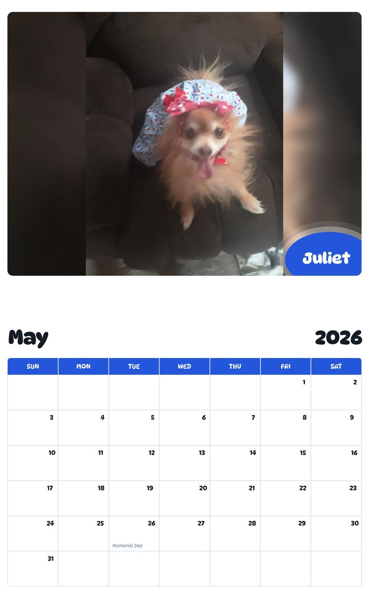 2026 - 2027 Juliet - Pawidols Pet Calendar