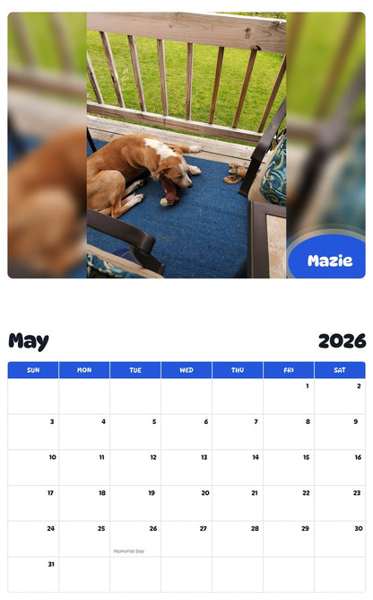 2026 - 2027 Mazie - Pawidols Pet Calendar