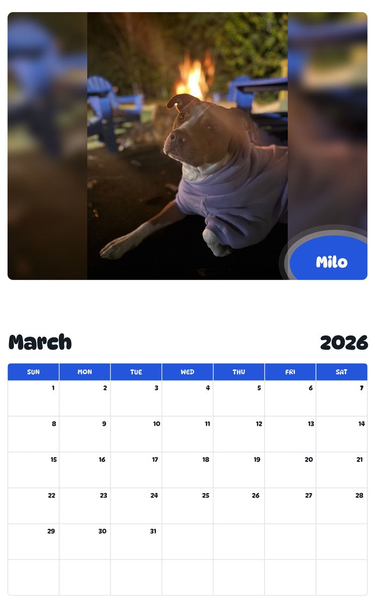 November 2025 - October 2026 Milo - Pawidols Pet Calendar