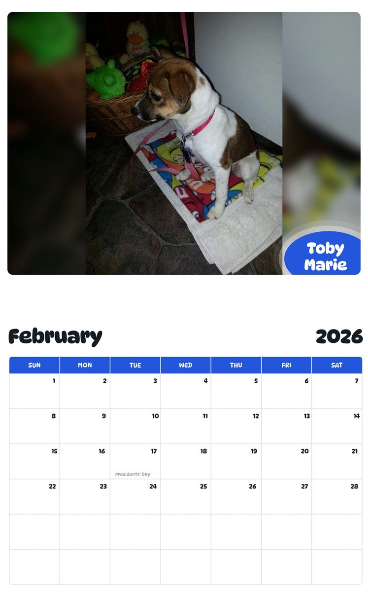 October 2025 - September 2026 Toby Marie - Pawidols Pet Calendar