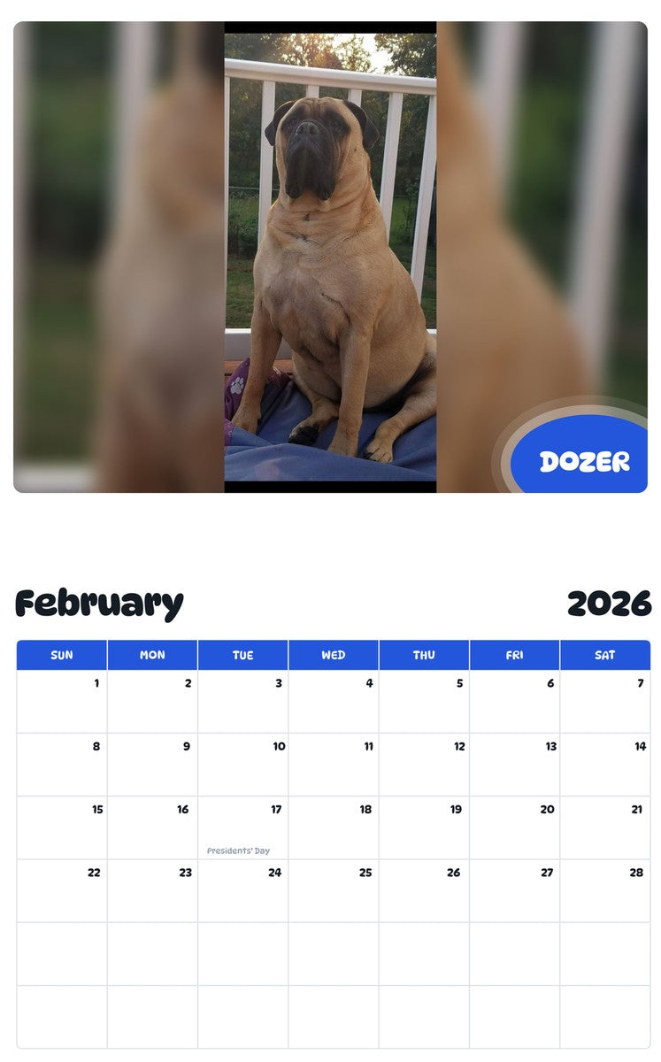 October 2025 - September 2026 DOZER - Pawidols Pet Calendar