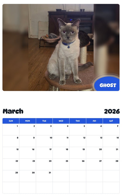 November 2025 - October 2026 GHOST - Pawidols Pet Calendar