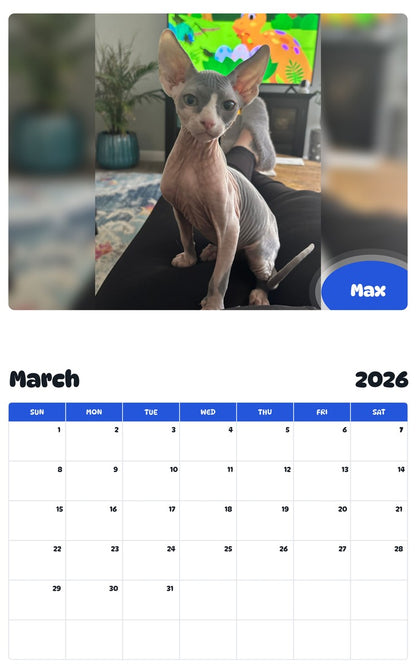 November 2025 - October 2026 Max - Pawidols Pet Calendar