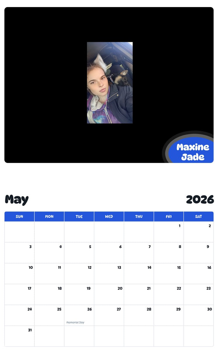 2026 - 2027 Maxine Jade - Pawidols Pet Calendar