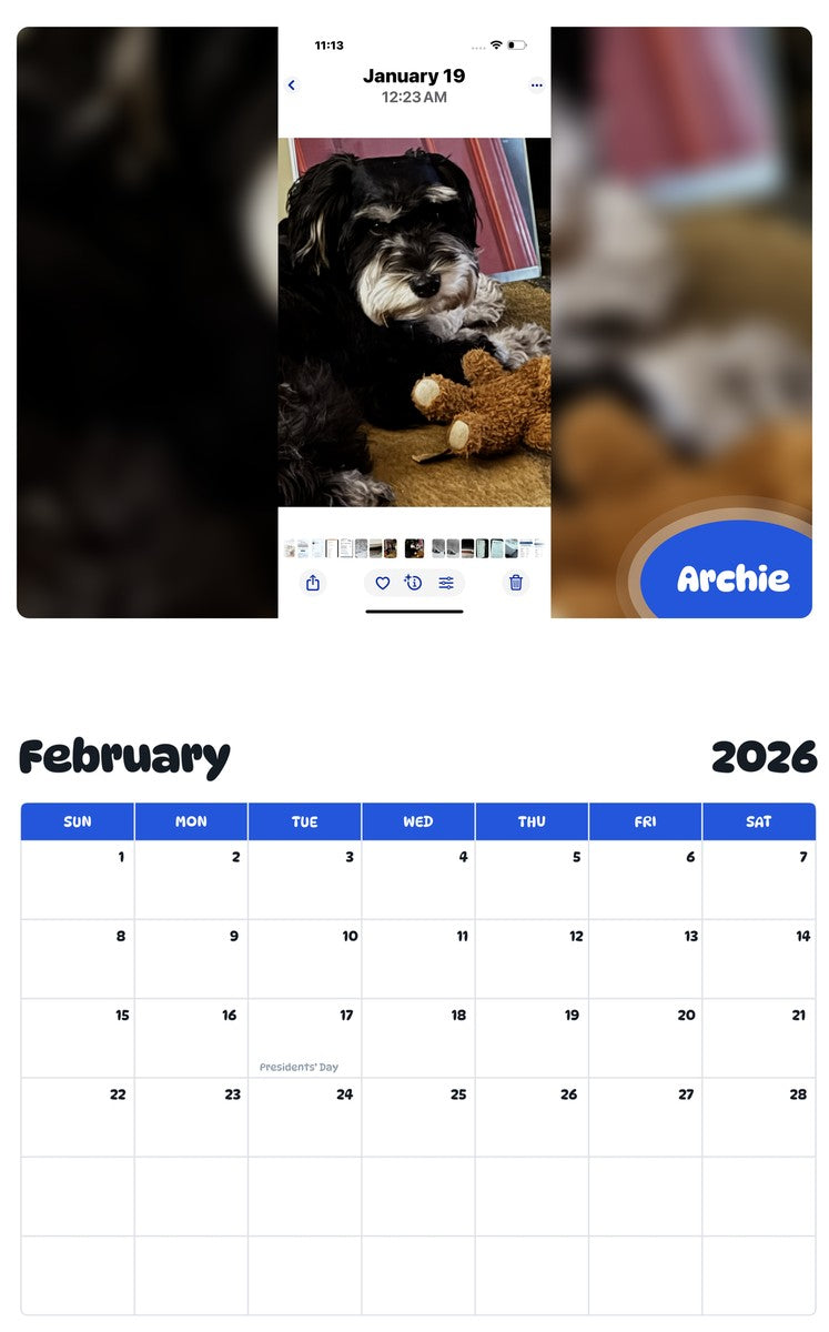 October 2025 - September 2026 Archie - Pawidols Pet Calendar