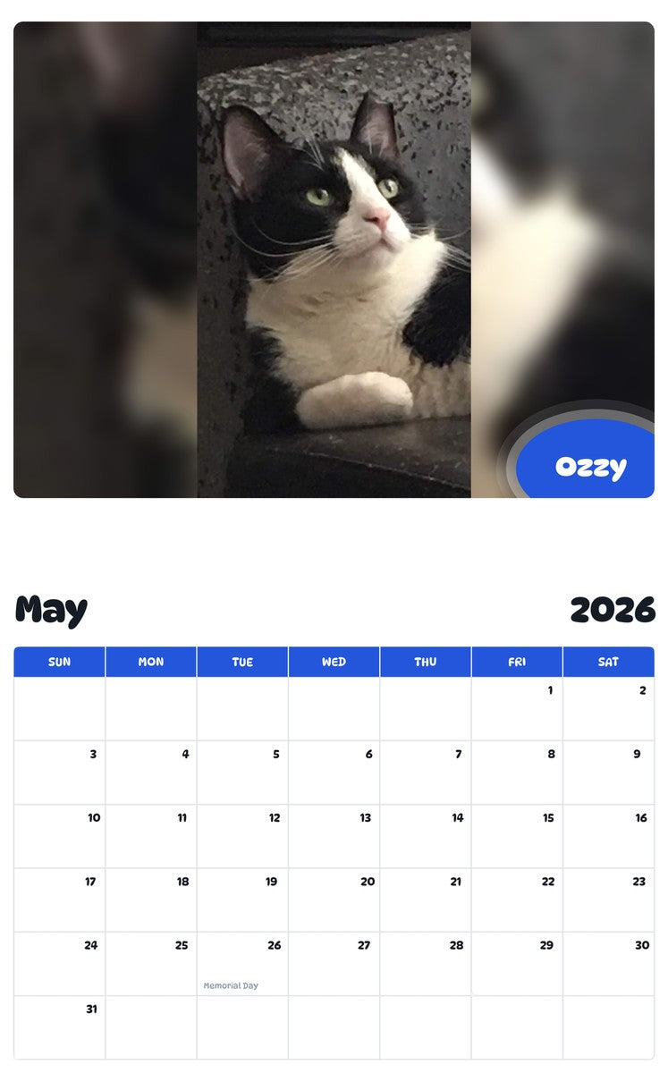 2026 - 2027 Ozzy - Pawidols Pet Calendar