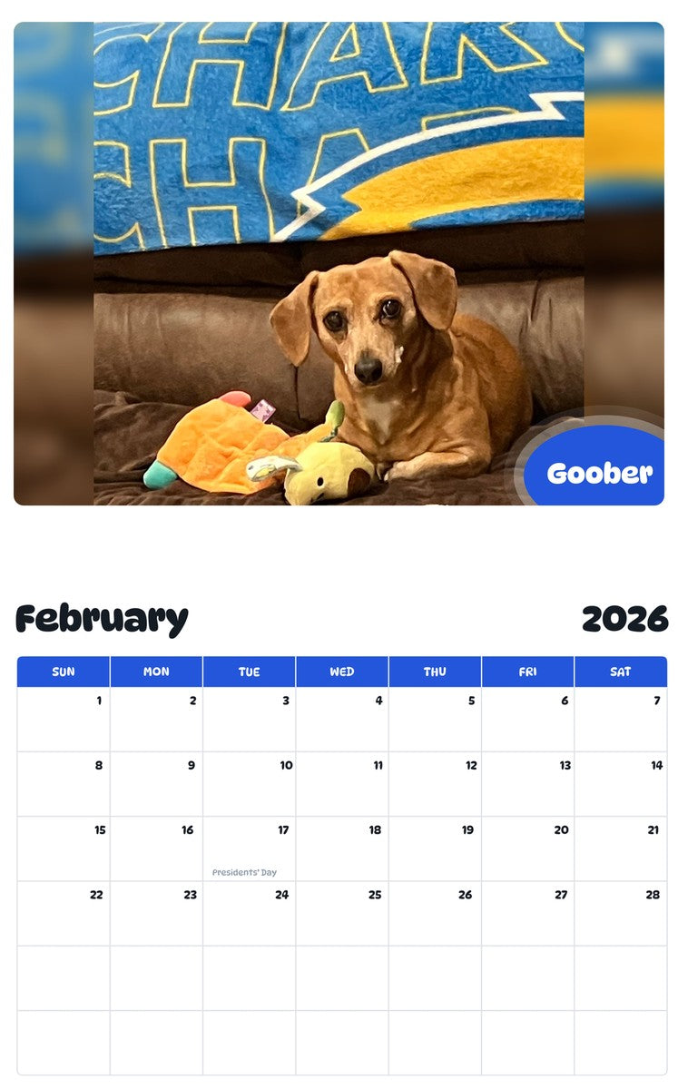 October 2025 - September 2026 Goober - Pawidols Pet Calendar