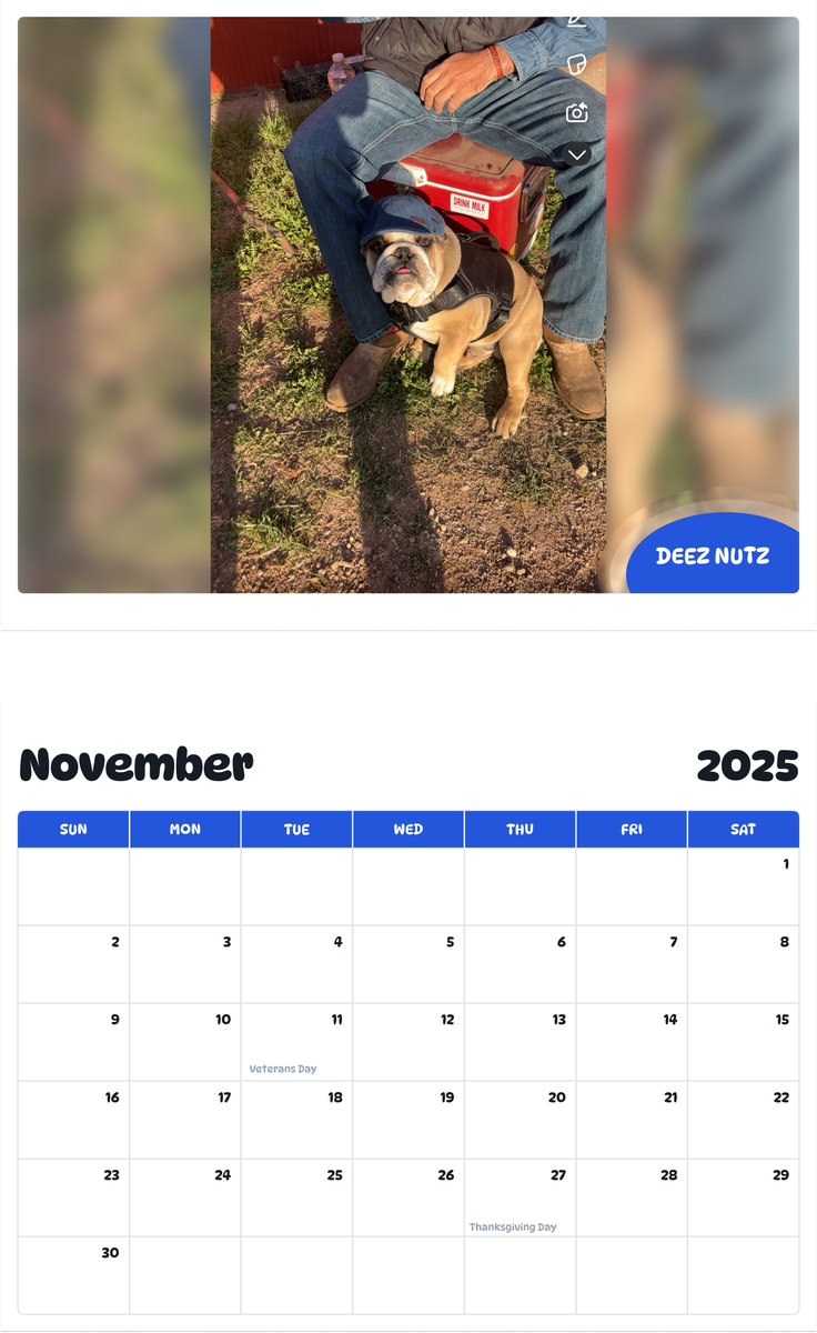 July 2025 - June 2026 Deez Nutz - Pawidols Pet Calendar